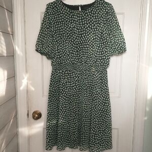 Ann Taylor Green and White Polka Dot Midi Dress